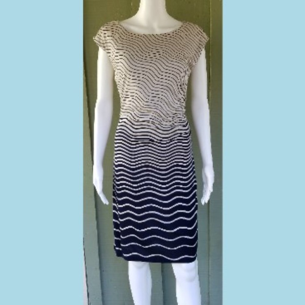 Ann Taylor LOFT Navy Ivory Jersey Pull-on Dress S